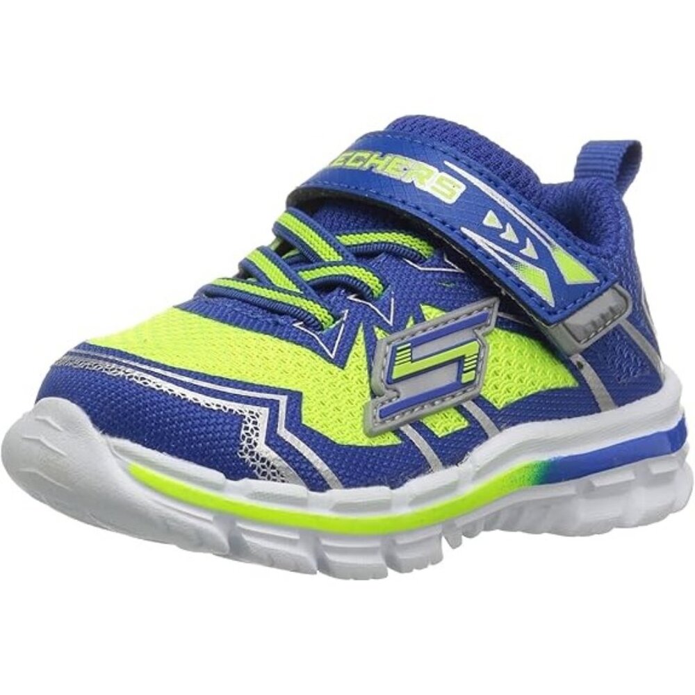Skechers Kids Athletic Shoes With Velcro Strap -- Blue/Yellow Breathable Mesh -